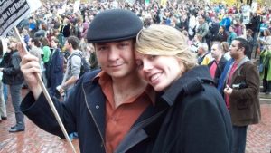 Chandra and JT at a protest in 2008.